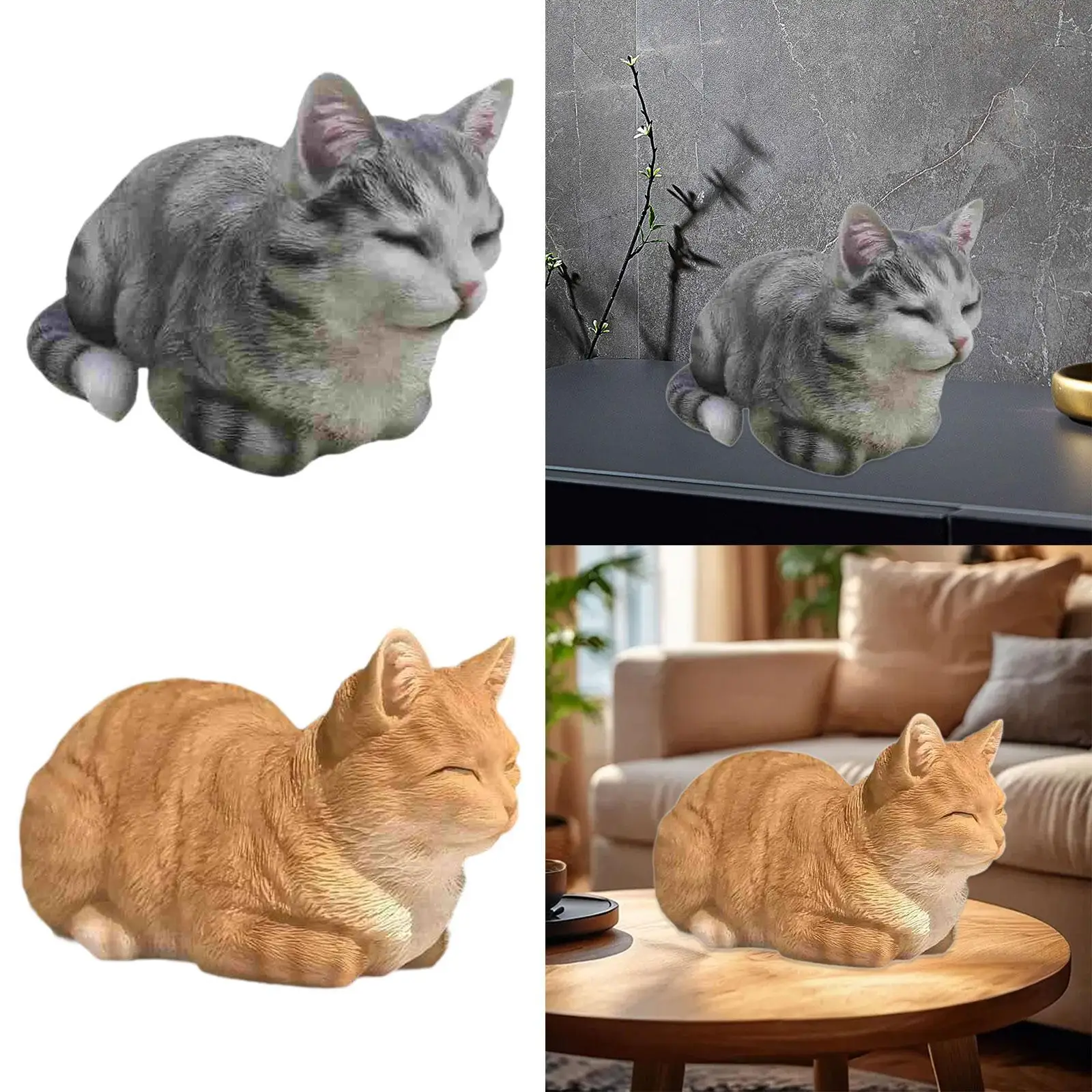 Sleeping Cat Statue Compact Cute Decorative Model Kitty Figurine Resin Animal Statue for Home Dining Room Shelf Landscape Garden