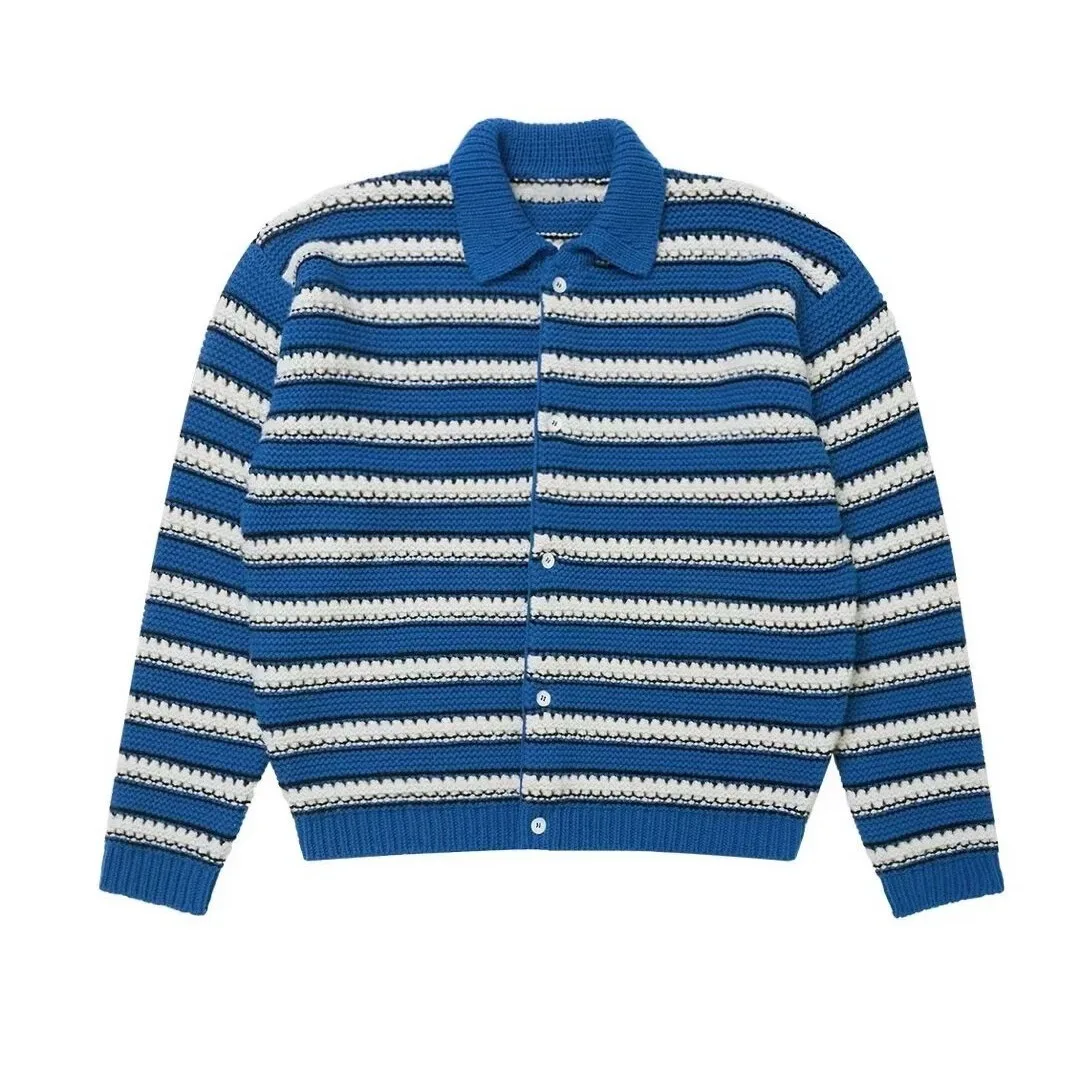 

Loose Casual Men's Knitted Sweater Collar Stripes Large Size Autumn Winter New Sle American Retro Sle