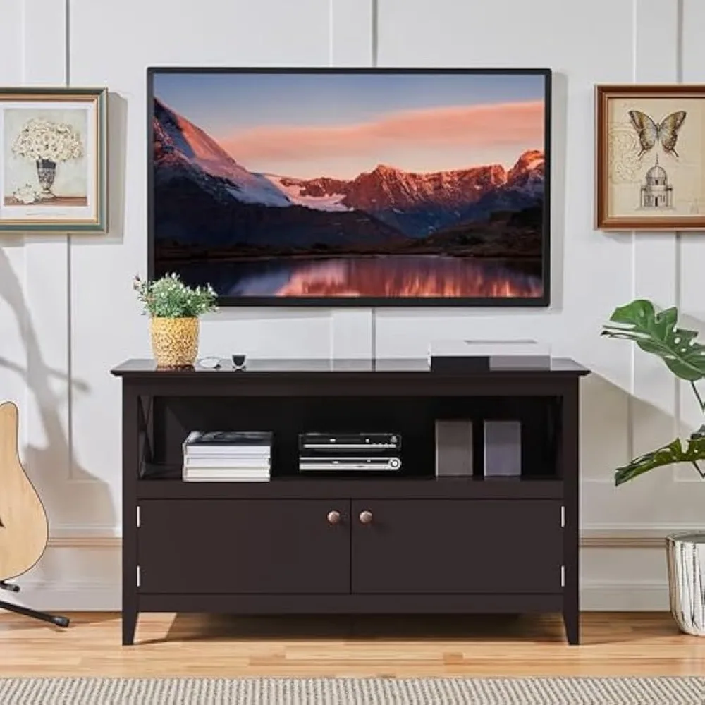 

Wooden TV Stand for TVs Up to 48 inch, Media Entertainment Center Table, TV Cabinet Table with Storage Open Shelf & 2 Doors