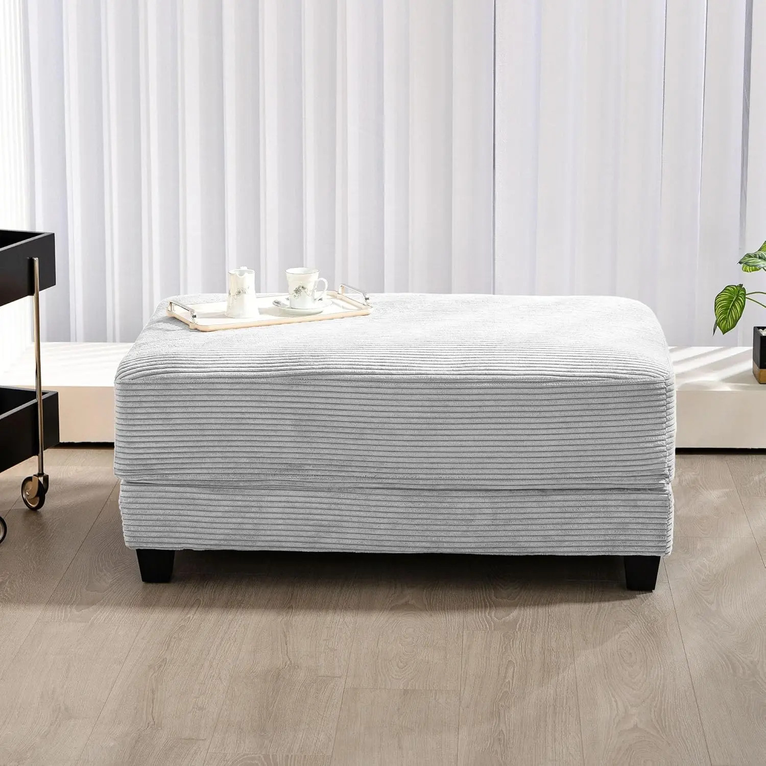 

Corduroy Ottoman for Sectional Sofa, Modular Footrest with Wooden Legs, 43.7 x 29.1 x 18.5 Inches, Convertible, Customized