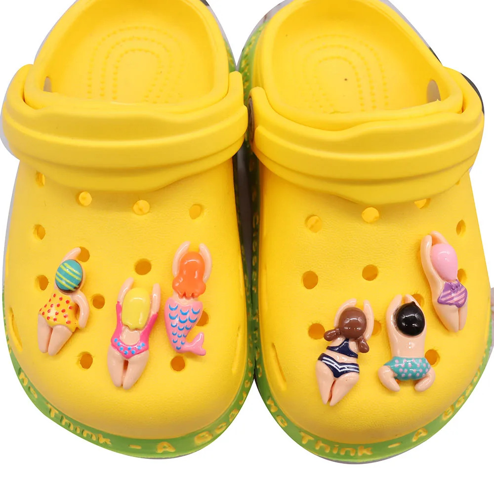 6pcs Cartoon Swimming Mermaid Boy Girl Resin Shoe Charms Sandals Shoes Accessories Hole Slipper Decorations for DIY Bracelets image 4