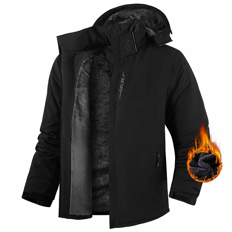 

Thickened Fleece Winter Jacket Men's Windproof Outdoor Climbing Clothes Waterproof Warm Cotton Jacket with Hood for Travel