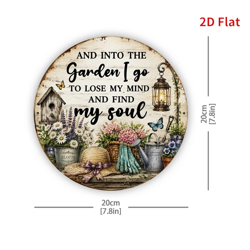 2D Flat, [2Dflat], 1pc 7.87x7.87inch- And Into The Garden I Go Sign, Floral Garden Decorative Signs for Backyard Porch, Vintage