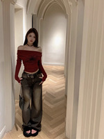 T Shirt Women Long Sleeve Off Shoulder Y2k Vintage Tops Streetwear Korean Style Crop Tops Autumn