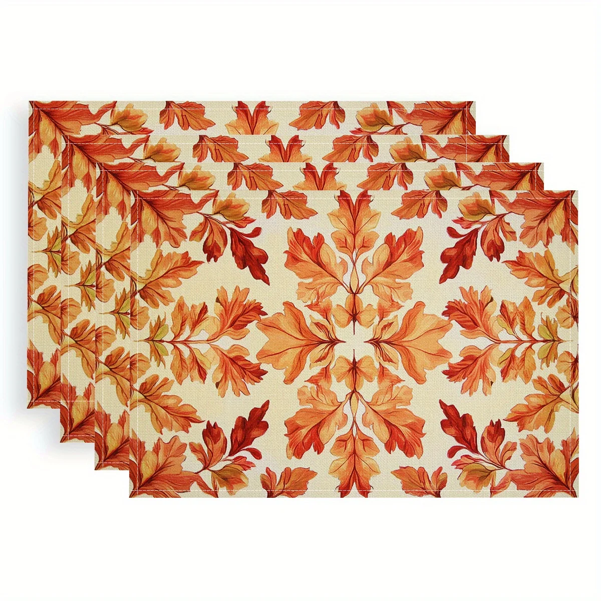 Vintage Autumn Leaves Placemats set of 4 Fall Foliage Design, Durable Polyester Fabric, Digital Print, Hand Washable