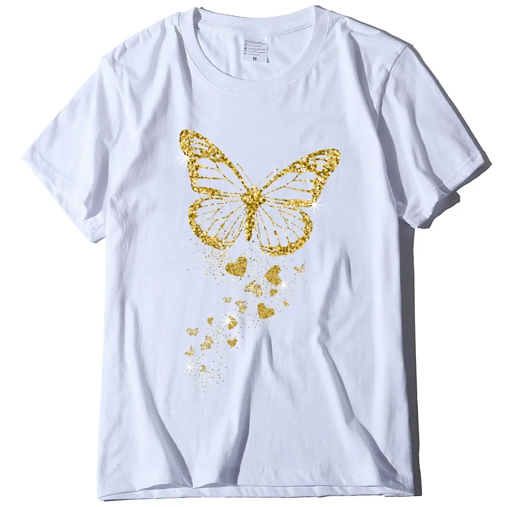 Golden Butterfly Print Women T Shirt Short Sleeve O Neck  Women Tshirt Ladies Tee Shirt Tops Clothes Camisetas Mujer Y2K Top