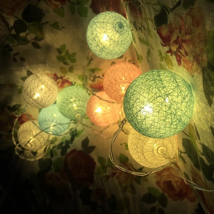 2026 Girly Room Decor LED Cotton Ball Lights Macaron Color Cotton Ball String Lamps for Xmas Holiday Indoor Layout