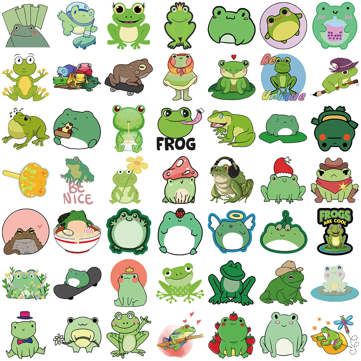 50PCS Fun Cartoon Frog Stickers Scrapbooking Collage Material Phone Cases Guitar Notebooks DIY Decorative