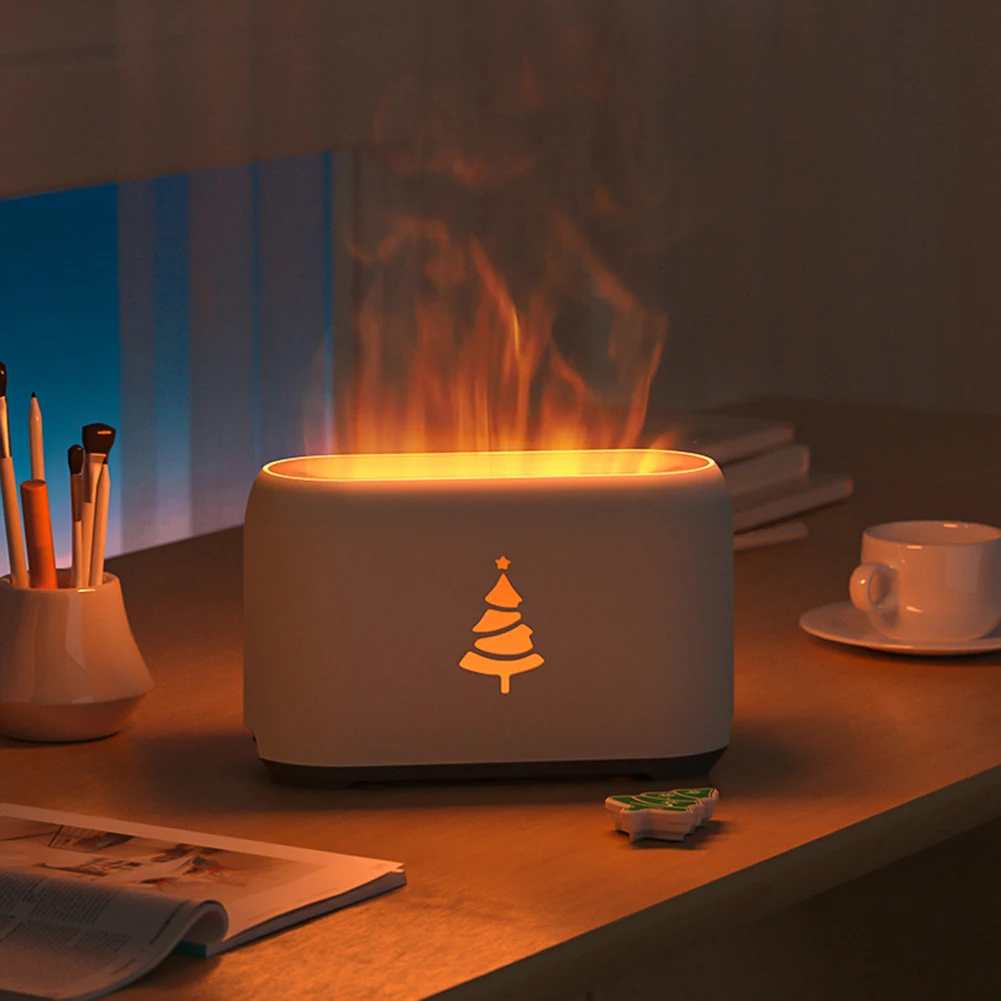 

Mini Air Humidifier LED Simulation Flame Aroma Diffuser Cool Mist Maker Fogger Essential Oil Flame Lamp