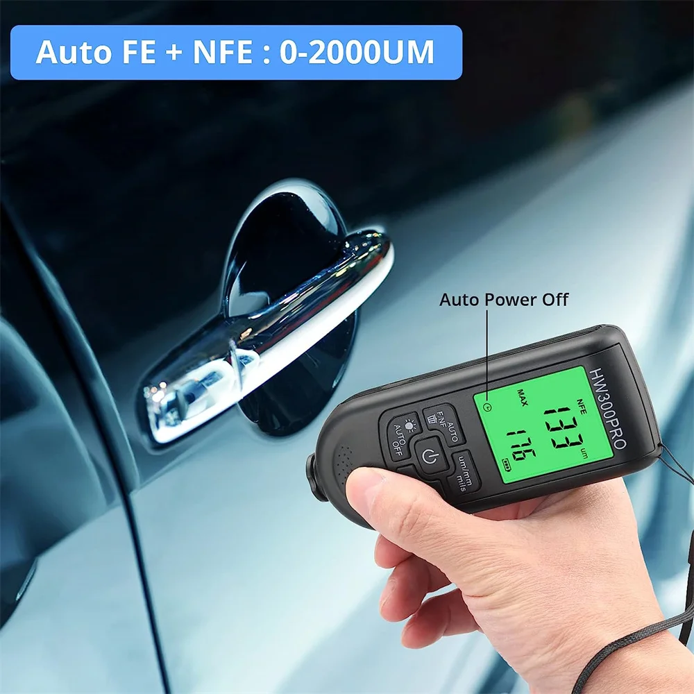 HW-300PRO Digital Coating Car Paint Tester Auto Thickness Gauge 0-2000μm Car Paint Film Thickness Tester