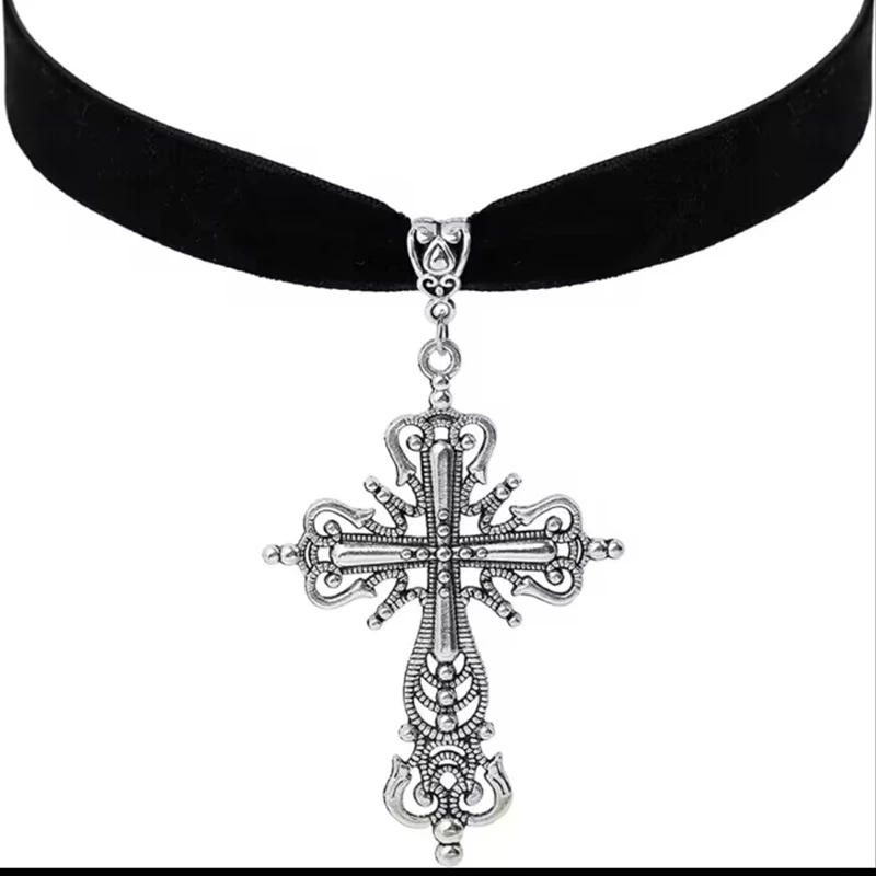 Gothic Dark Style Cross Pendant Necklace Rock Punk Goth Fashion Necklaces For Women Men Jewellery Design Mystical Gifts