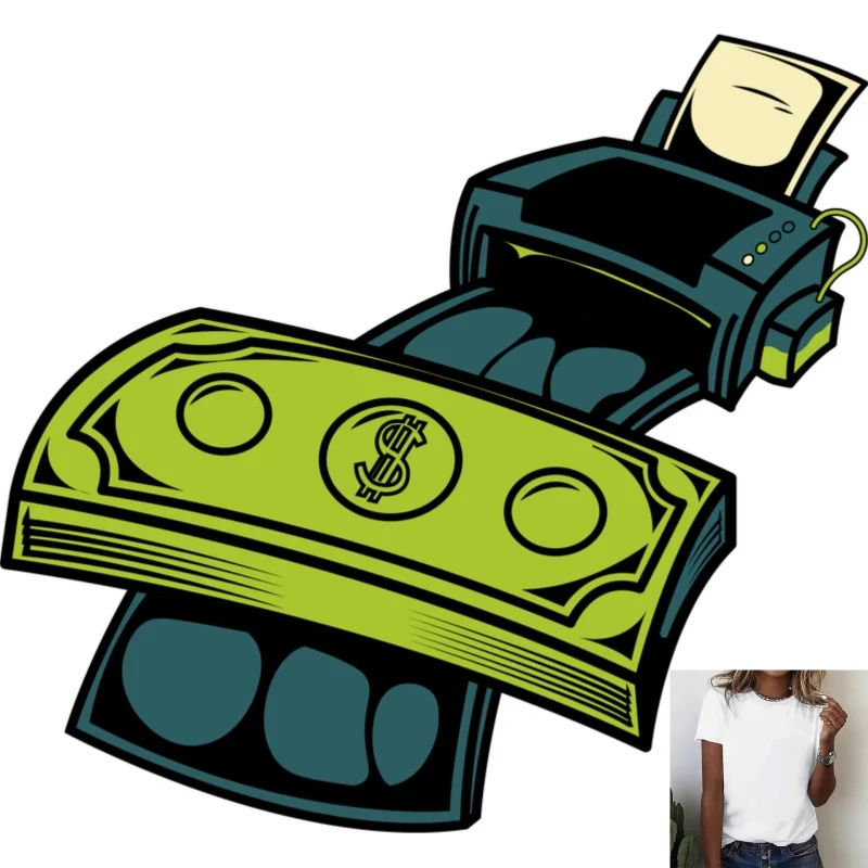 Fun Money Printer Pattern Heat - Transfer White Ink Iron - on, Trendy & Stylish, Suitable for T - shirts, Canvas Bags, Casual &