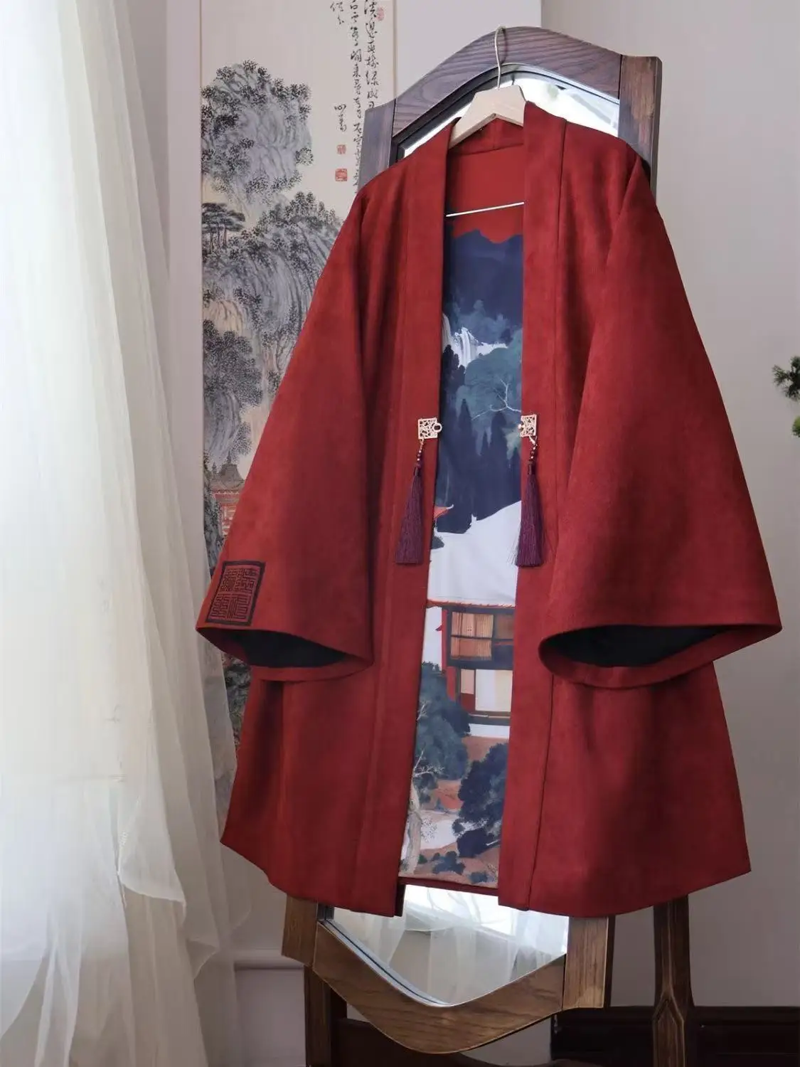 NIche جديد النمط الصيني الزي الرجال النساء ترقية التطريز متوسطة طول معطف Vintage احتفالي للجنسين سترة خارجية رداء محظوظ