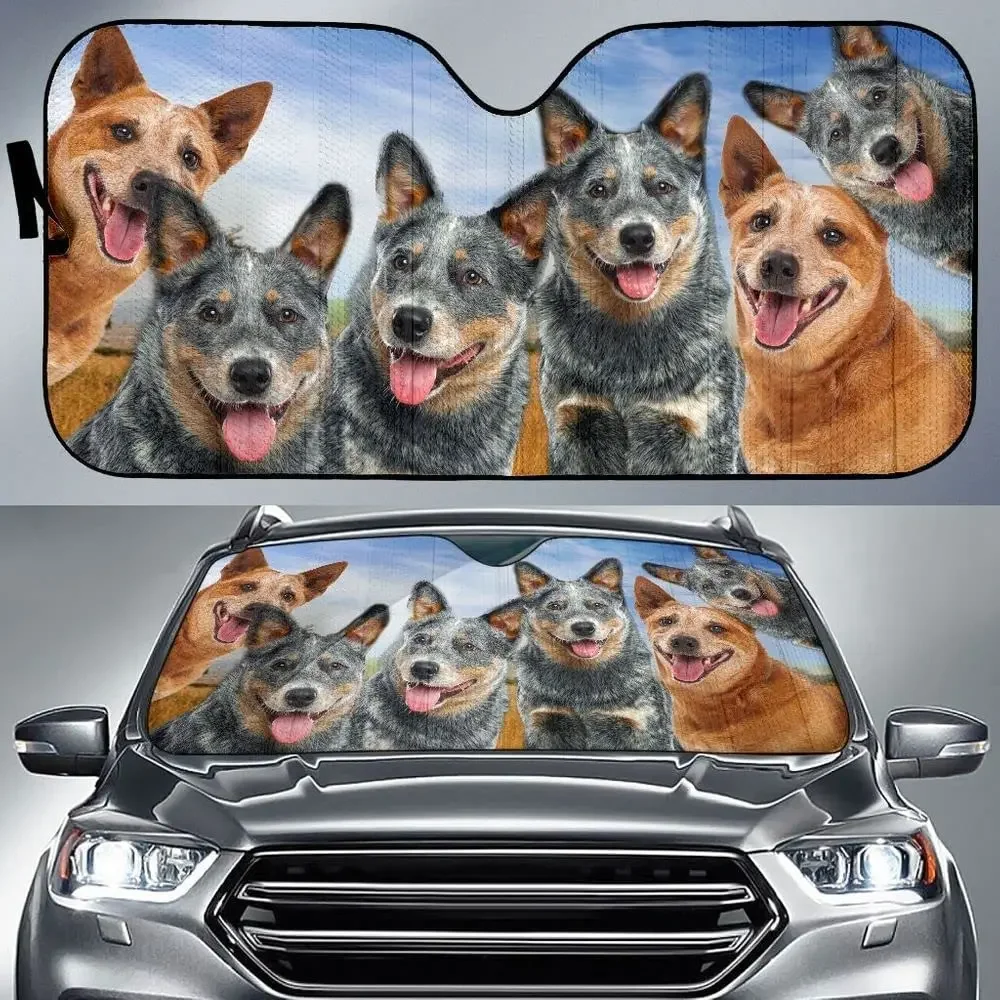 Funny Blue Heeler Red Heeler Dog Lover Car Sunshade Windshield Window Gift, Car Windshield Durable Car Sunshade