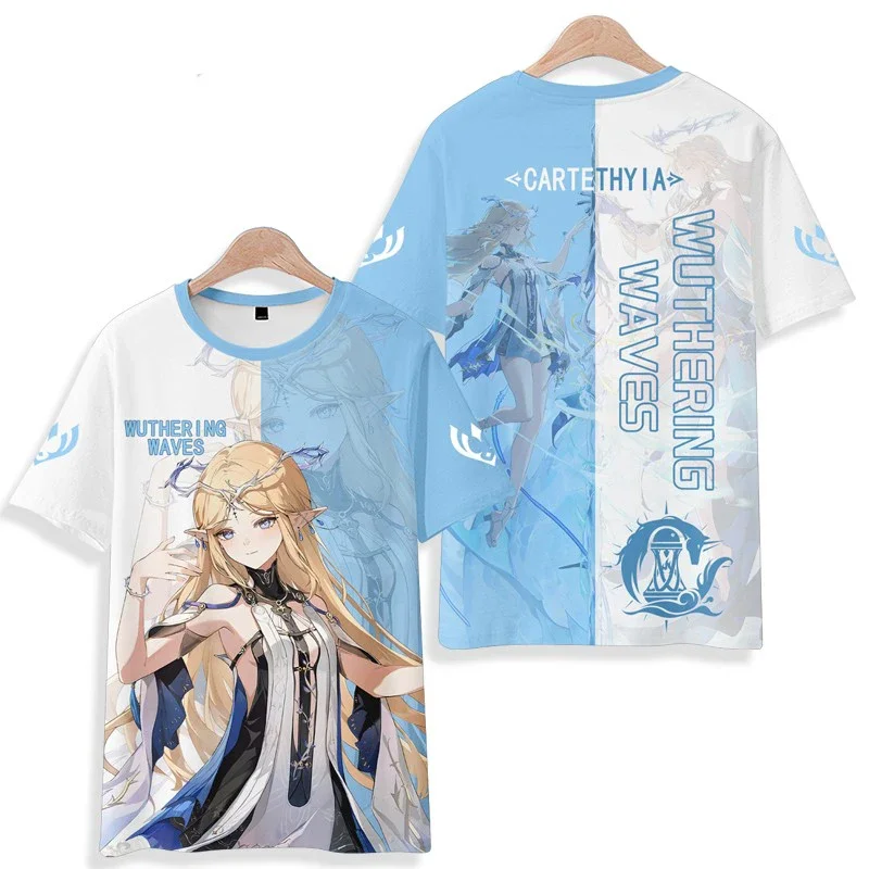 

Summer Men Women Short Sleeve O-Neck T Shirt Top Harajuku Y2k Anime Cosplay Costume Wuthering Waves Cartethyia 3D Print T-shirts