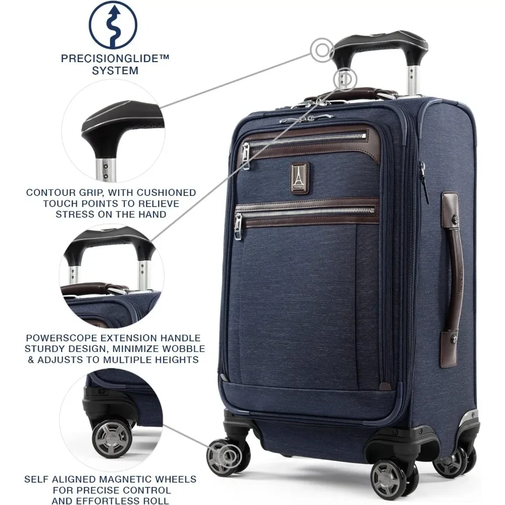 Platinum Elite Softside Expandable Carry on Luggage, 8 Wheel Spinner Suitcase, USB Port, Suiter, Men and Women, True Navy Blue