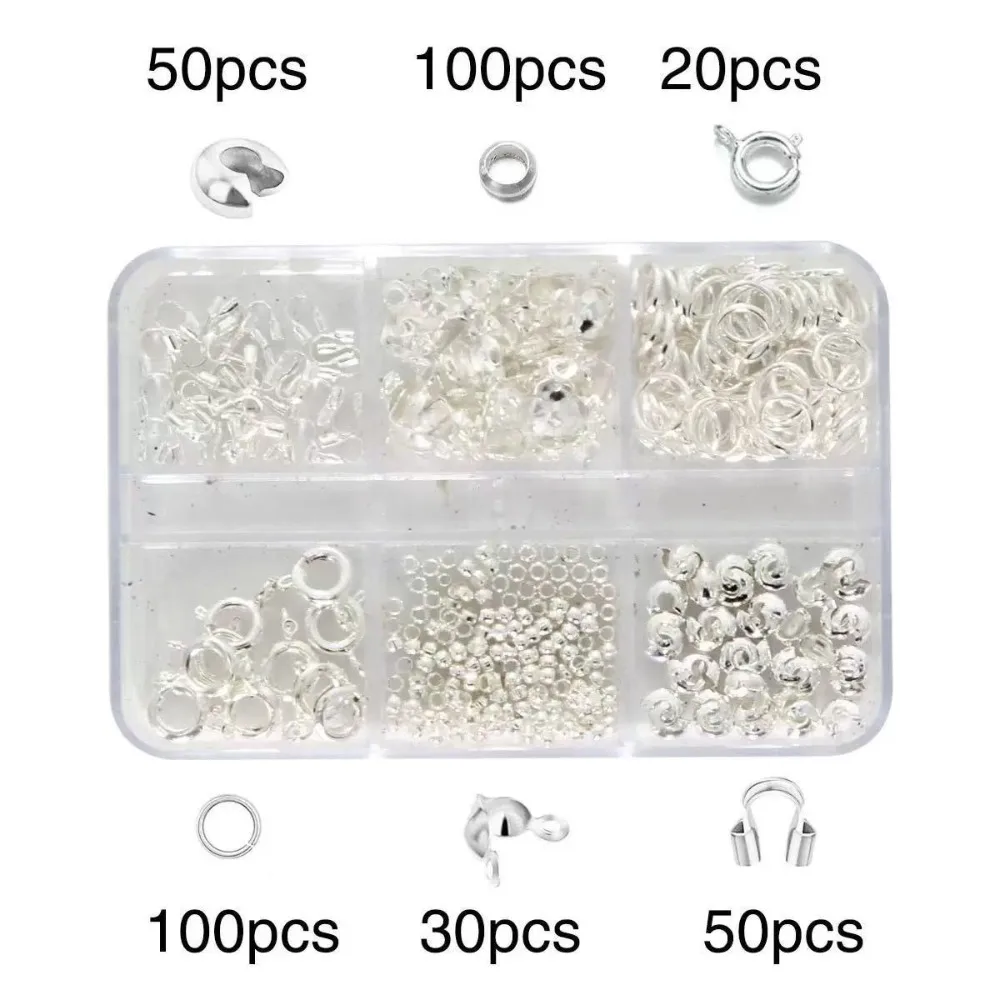6/12 Grids Jewelry Making Supplies Kit Wire Guard Crimp Tube Cover Jewelry Findings Set Open Jump Rings DIY