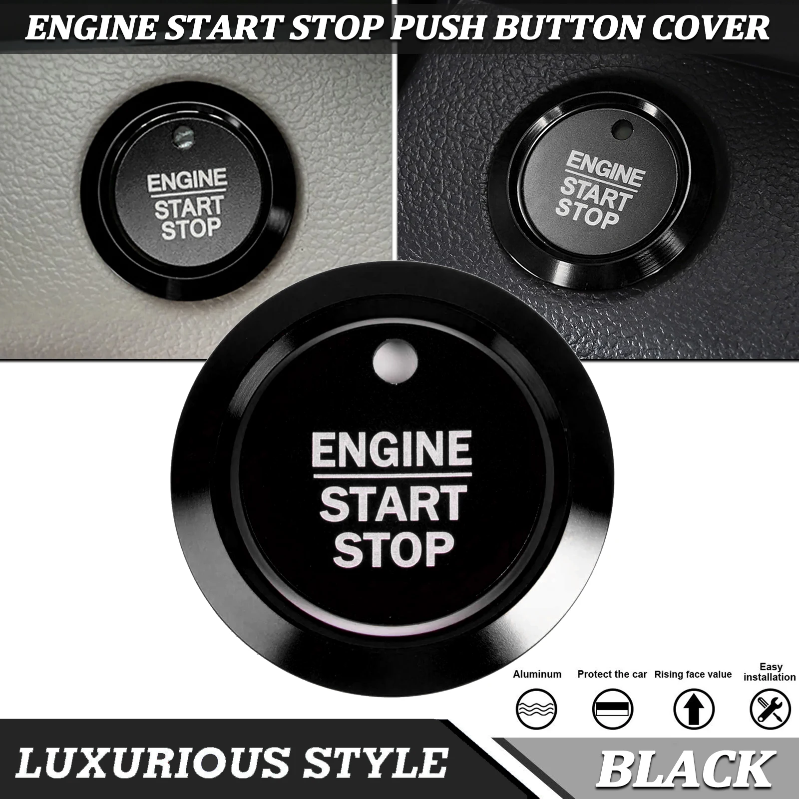 Sporty Black Interior Engine Start Button Cover Trim Ring Decal Styling For Ford F-150 F150 2015-2020 2019 2018 2017 2016