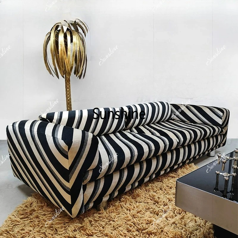 

Modern simple striped multi-seat sofa small living room inline fabric sofa