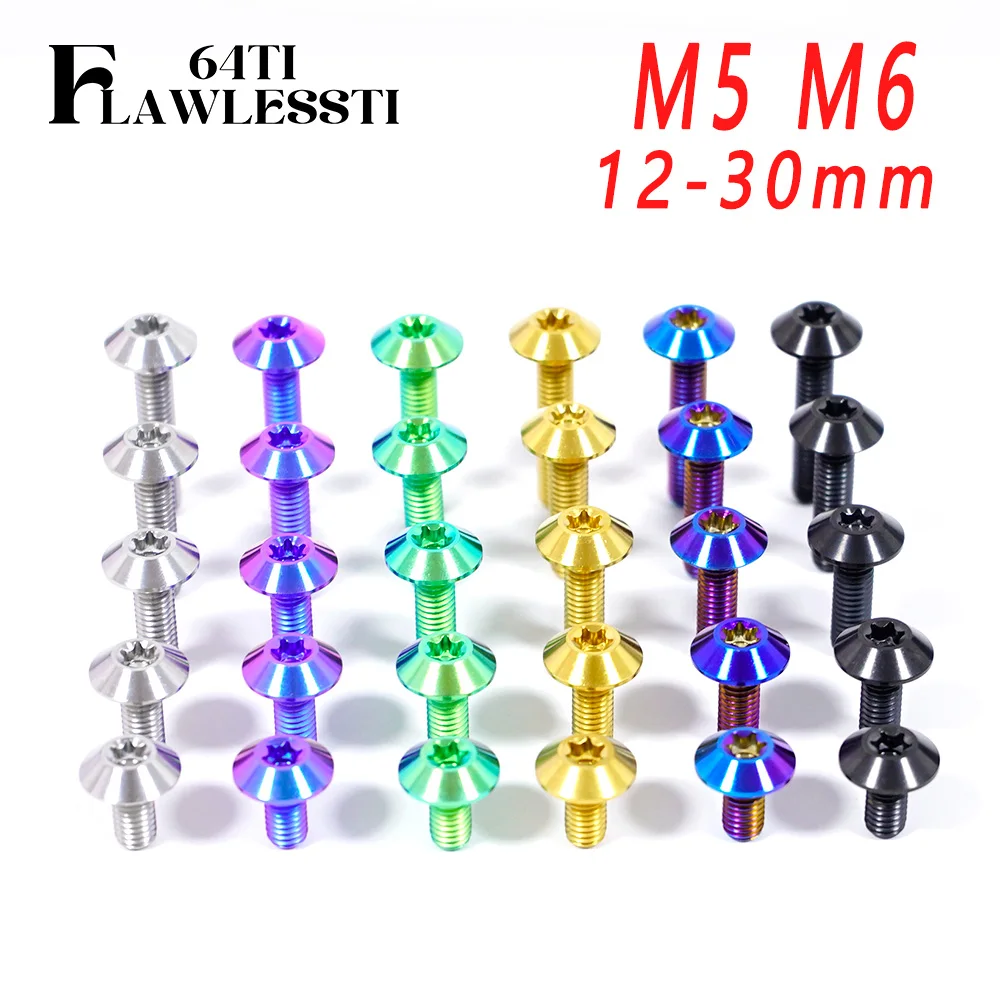 FLAWLESSTI M5 M6x12-30 mm Gr5 Titanium Bolt Oil Tank Front Fender Exhaust Pipe Cover Windshield Visor Bolt