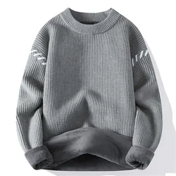 Winter Fleece Knit Pullovers Men Loose O Neck Warm Sweater Mens Fashion Casual Thick Knitted Pullover Sweaters Man Streetwear