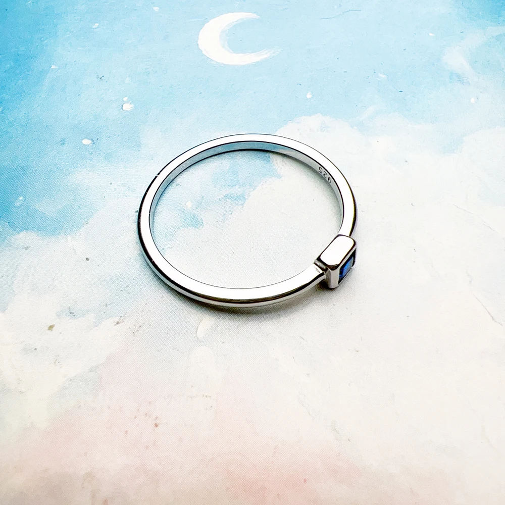 Blue Stone Square Timeless Ring Europe Style Fine Jewerly For Women Romantic Gift In 925 Sterling Silver