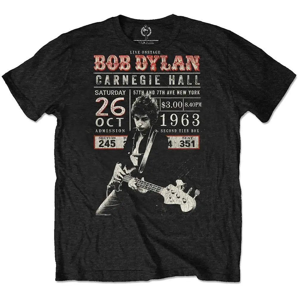 Men\'s Bob Dylan Carnegie Hall \'63 Eco-Tee Vintage T-shirt Small Black