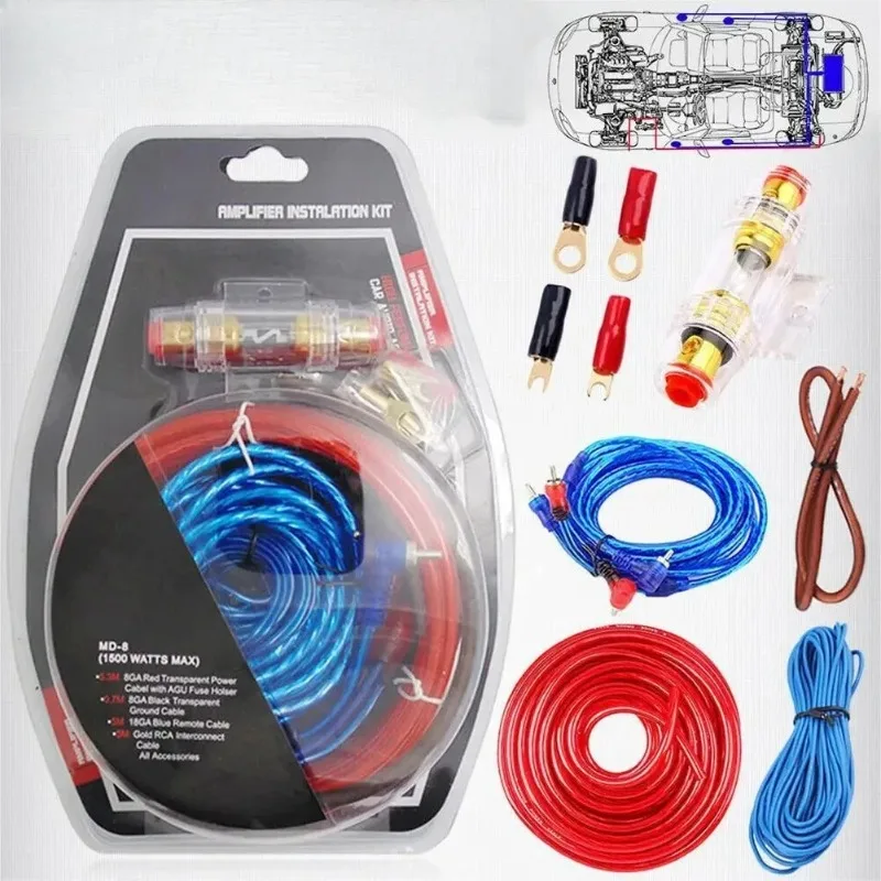 Комплект автомобильной аудиопроводки 1500W8GA — кабель усилителя сабвуфера с держателем предохранителя 60 А — монтажный провод премиум-класса AMP для модификации автомобиля