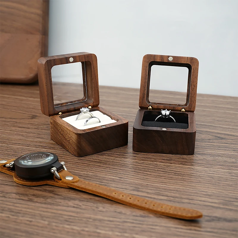 Jewelry Box Walnut Solid Wood Wedding Ring Box Small Jewelry Storage Table Top For Marriage Diamond Ring