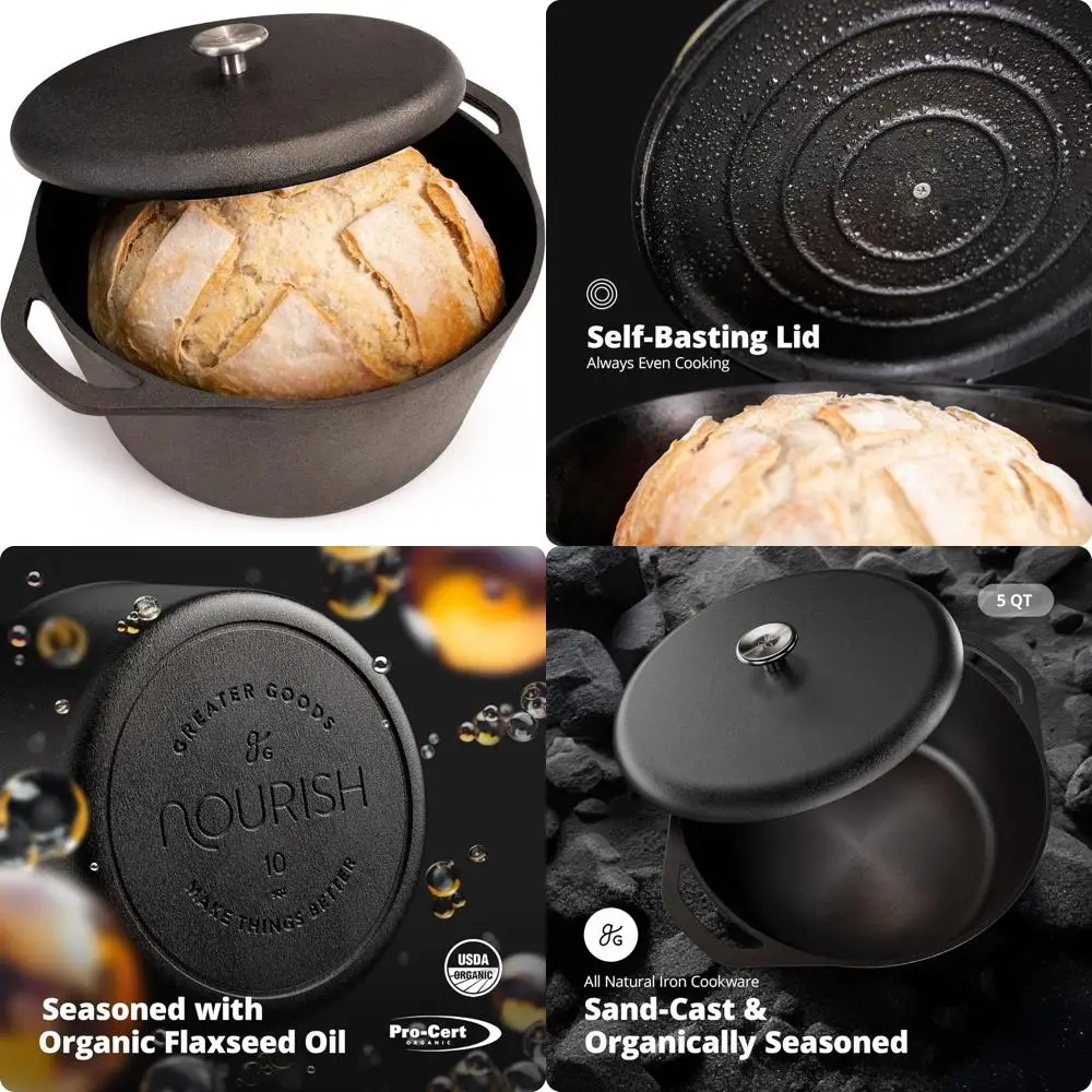 

10-Inch Cast Iron Dutch Oven, 5 Quart Capacity with Lid
