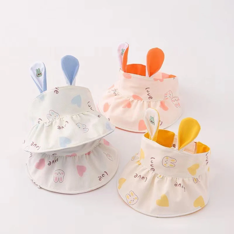 

Summer Kids Sun Hat Baby Empty Top Hats Cartoon Rabbit Ears Toddler Sunshade Cap Children Outdoor Sunscreen Visors 6-36Months
