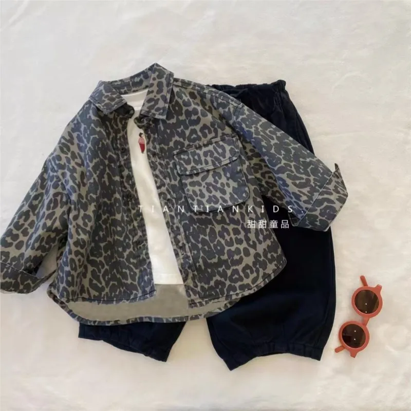 

2026 New Spring autumn Baby Girls boys Cotton Leopard T shirts coat Cute Children kids Casual Clothes