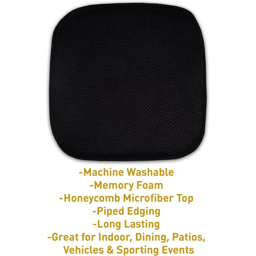 4-Pack Honeycomb Pattern Memory Foam Chair Cushions, 16x16 Inches, Non-Slip Backing, Black