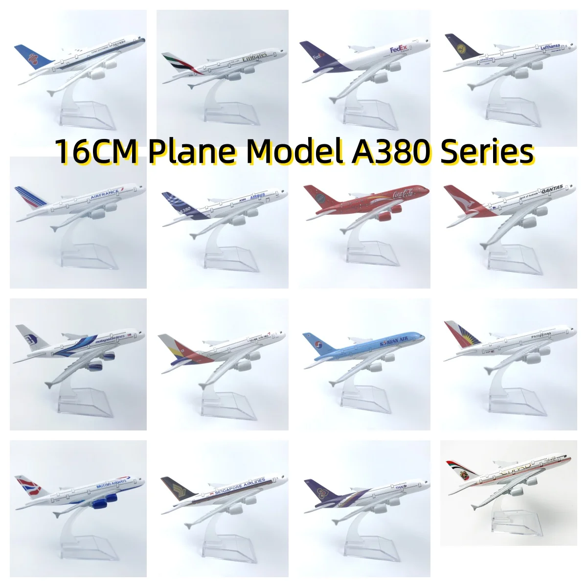 Avion miniature en métal moulé sous pression de 16 cm, réplique de l'avion de la série Emirates A380, modèle d'avion en alliage métallique, jouet de collection pour garçon