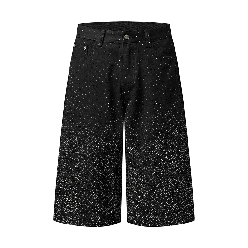 

2026 summer brand Hot drill CRYSTAL straight loose denim cropped jeans men women youthful vitality high street calf length pants