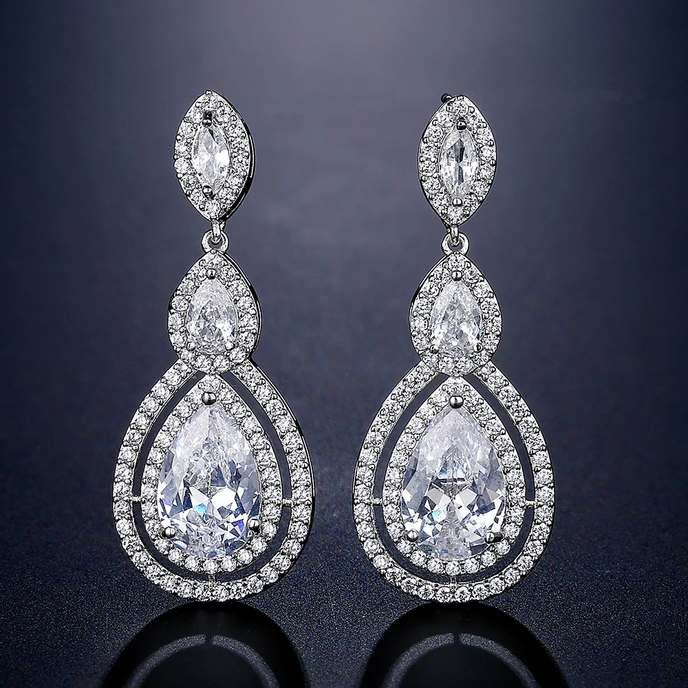 ZAKOL Luxury AAA Cubic Zirconia Water Drop Earrings for Women Gorgeous Bridal Wedding Party Jewelry