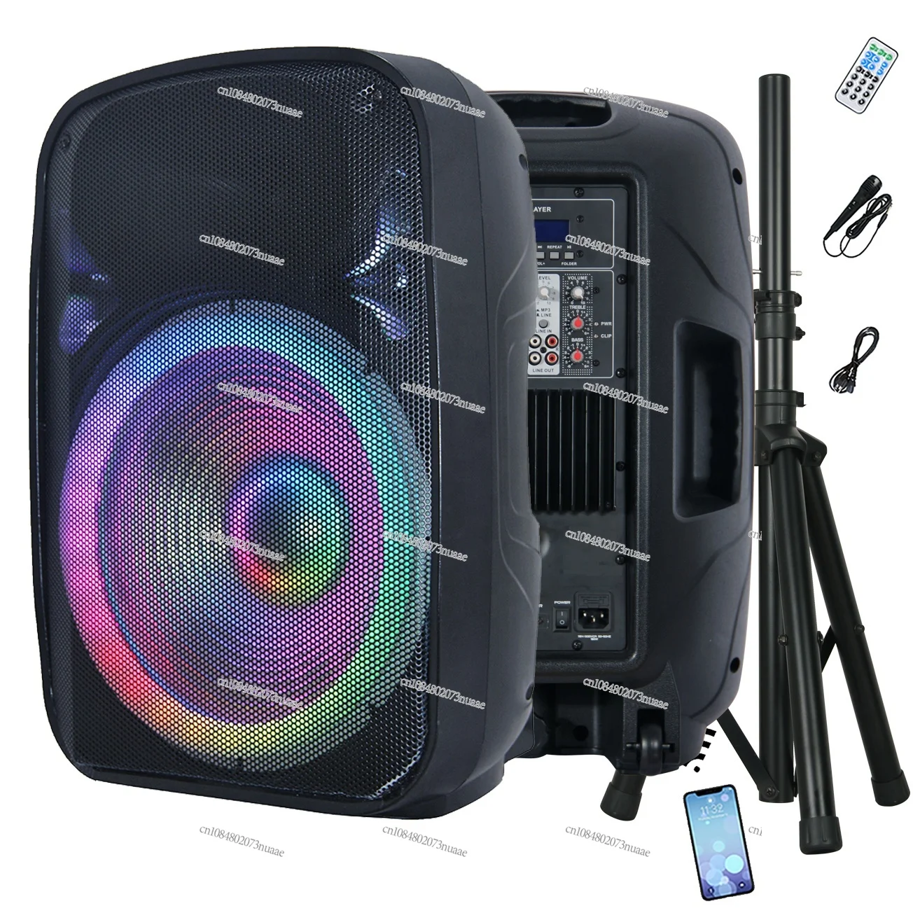 Professional Wireless Karaoke Set, PA Active Audio Box with LED Horn Speaker System, 800W, 15\