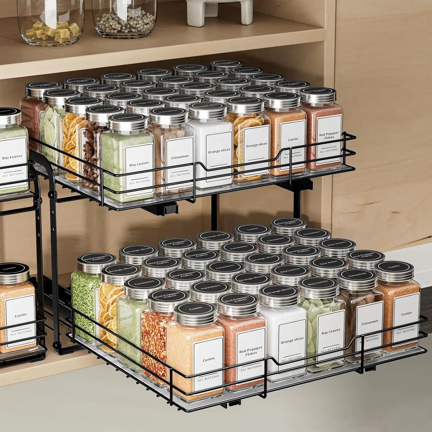 2-Tier Pull Out Spice Rack Organizer for Cabinet, Spice Rack Organizer, Height Adjustable Heavy Duty