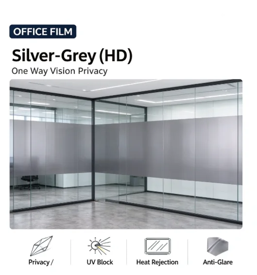 Silver Grey HD Window Film Roll PET Solar Control Anti Glare One Way Privacy Tint Simple DIY Installation For Vehicle House Glas