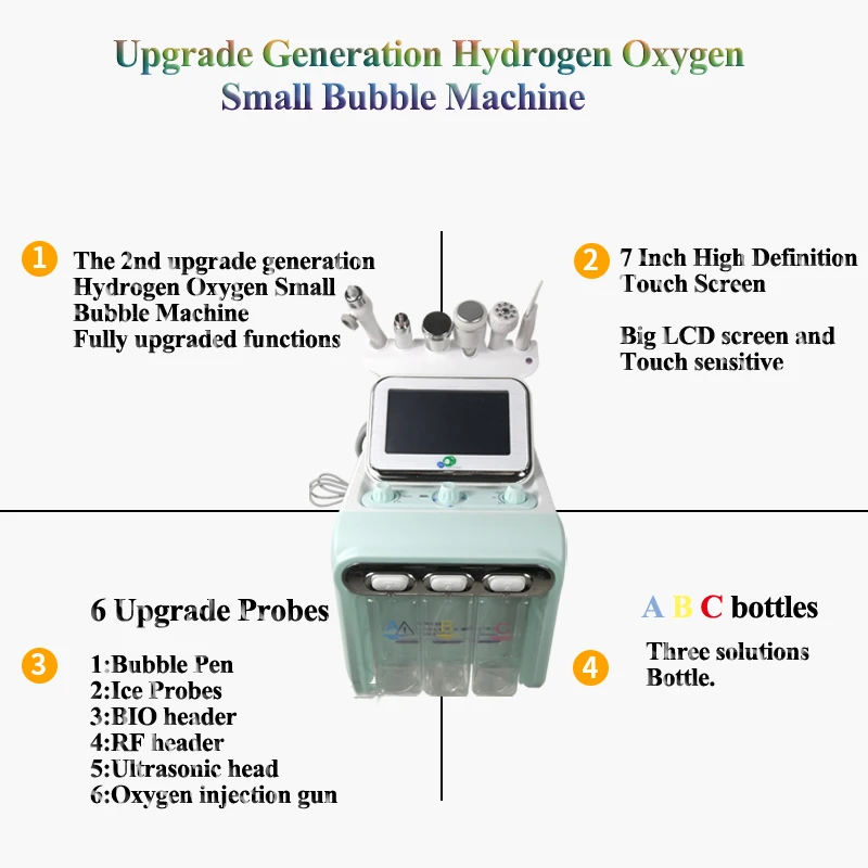 H2-O2 6 in1 Hydro Dermabrasion Skin Lifting Spa Facial Oxygen Aquapeel Machine Bio-lifting Spa Ultrasonic Scrubber Equipment