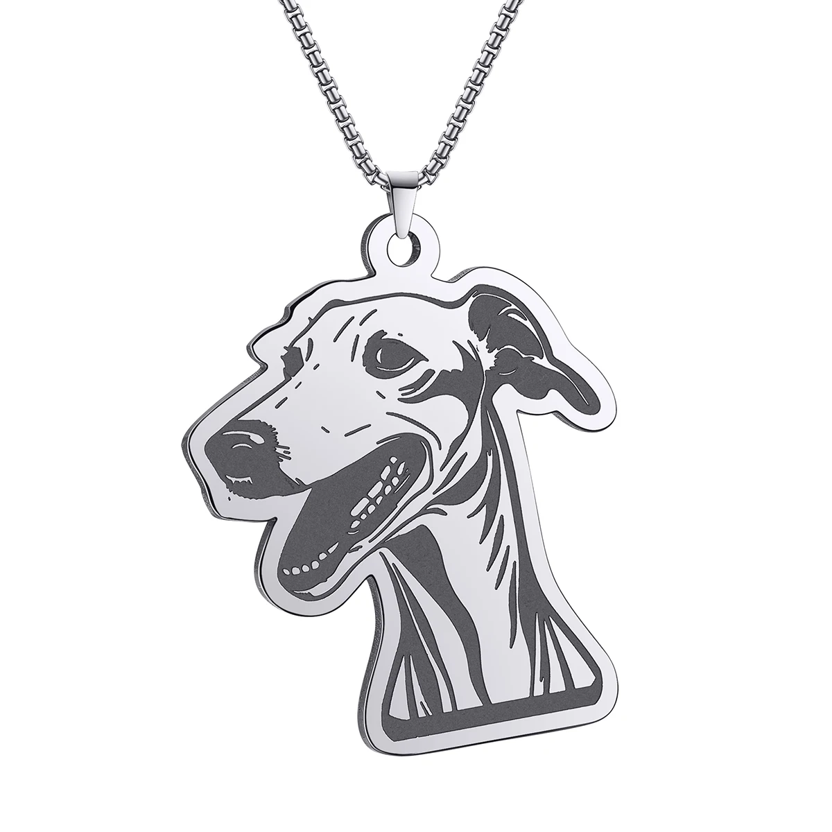 QIMING Cute Greyhound Dog Pendant Necklace For Women Men Stainless Steel Jewelry Cartoon Necklaces