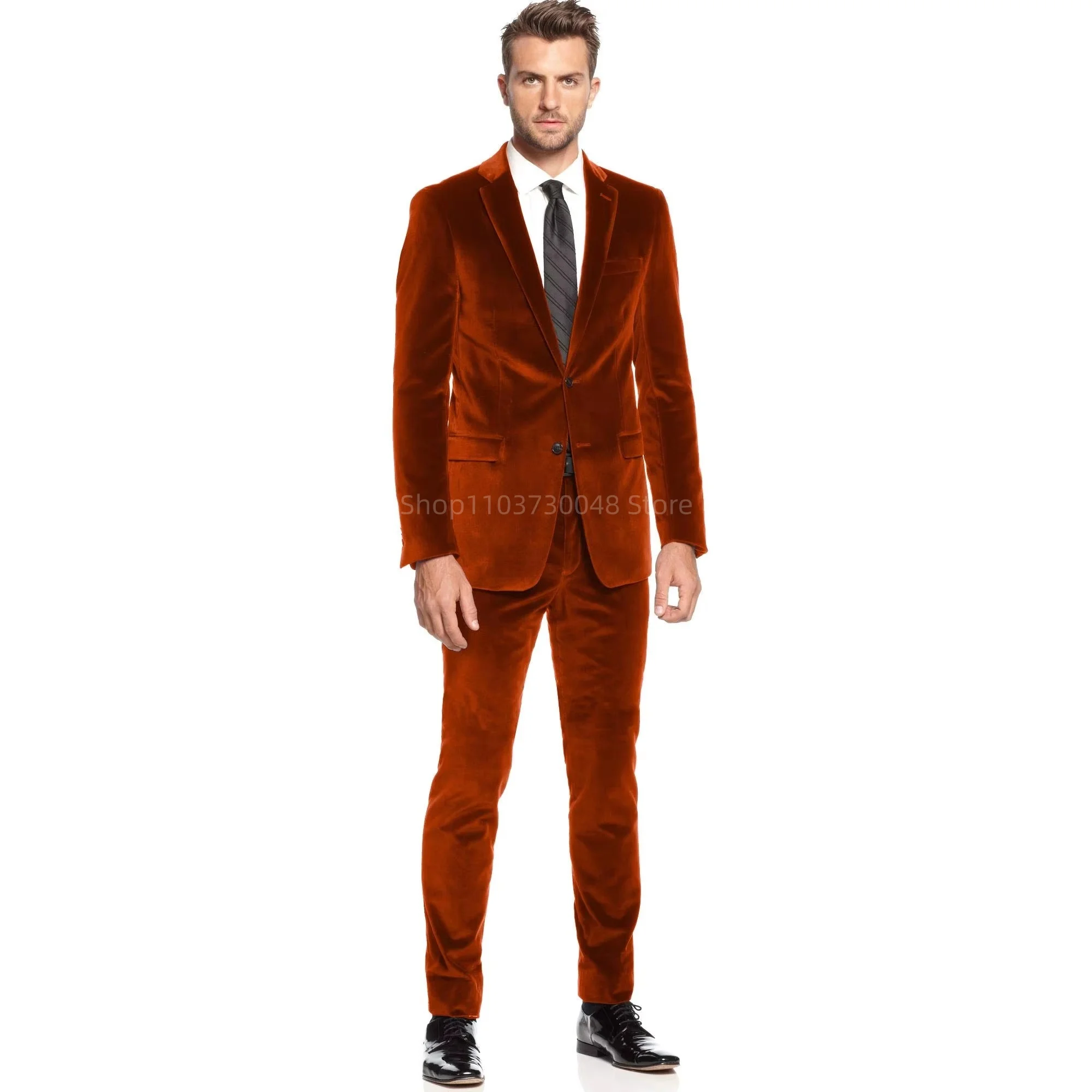 

Новый коричневый бархатный мужской комплект из 2-х предметов приталенного свадебного костюма с двумя пуговицами и лацканами с брюками для вечеринки, выпускного вечера, бизнеса
