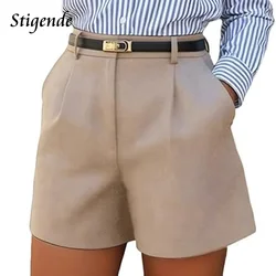 Stigende Women Summer Wide Leg Shorts Solid Color Loose Fit Pocket Shorts