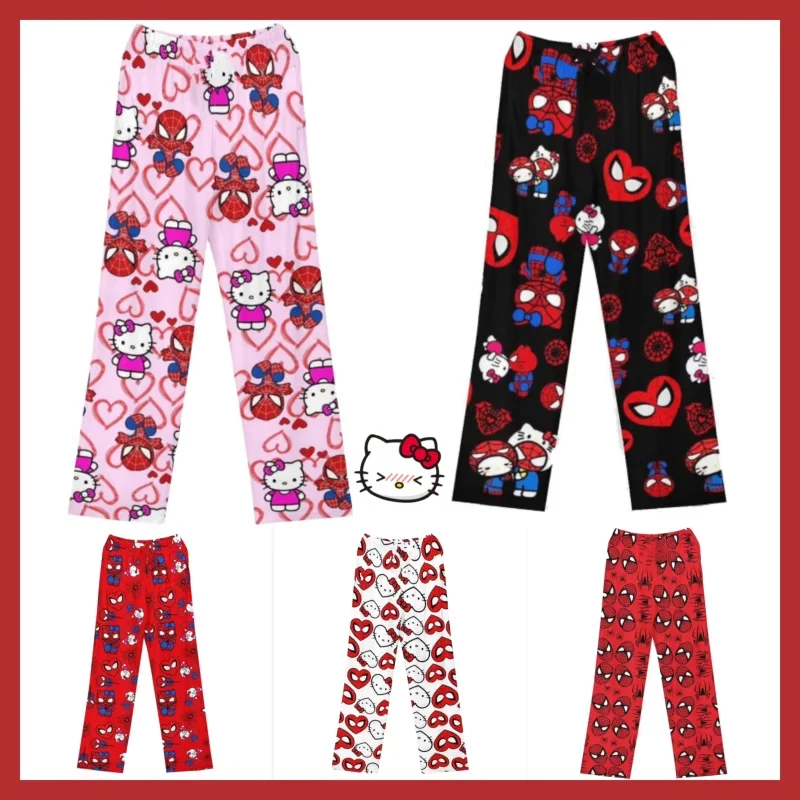 New Spiderman Hello Kitty Cartoon Women\'s Pajama Long Pants Spring/Summer Korean Edition Home Leisure Couple Pants Sleep Panthot