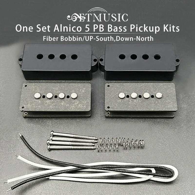 [Pickup DIY Kits] 1 Set Alnico 5 PB Bass Pickup Kits- Fiber Bobbin/Alnico V Pole Piece/Waxed Cloth Cable Pickup Kits for PB Bass