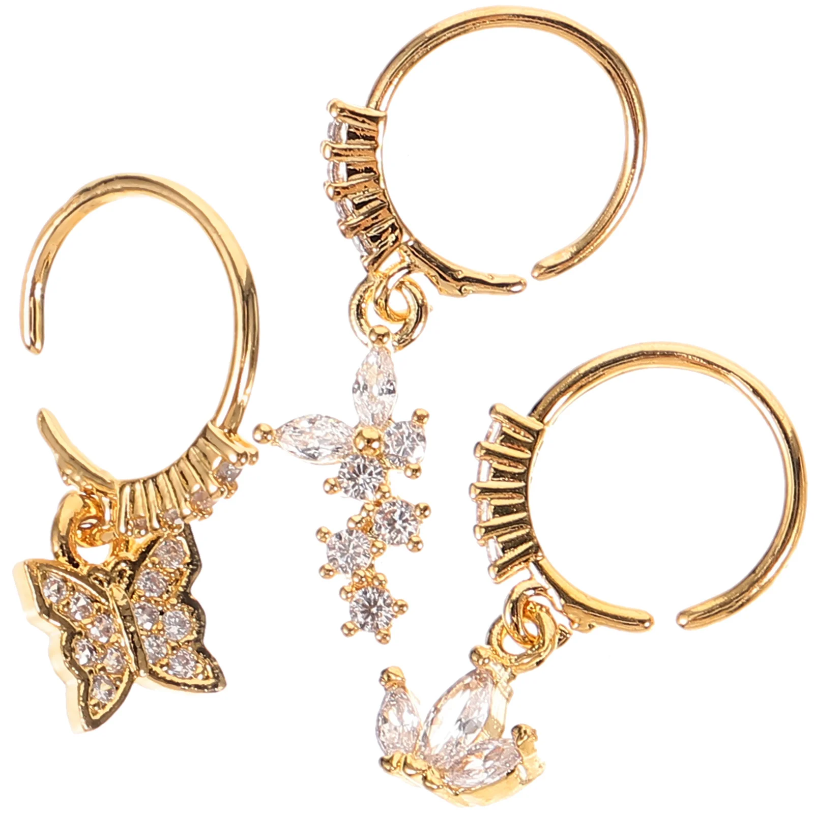 

3Pcs Small Nose Rings Stainless Steel Butterflies Crystal Decor Hypoallergenic Dangle Piercing Jewelry for Women Daily Wear