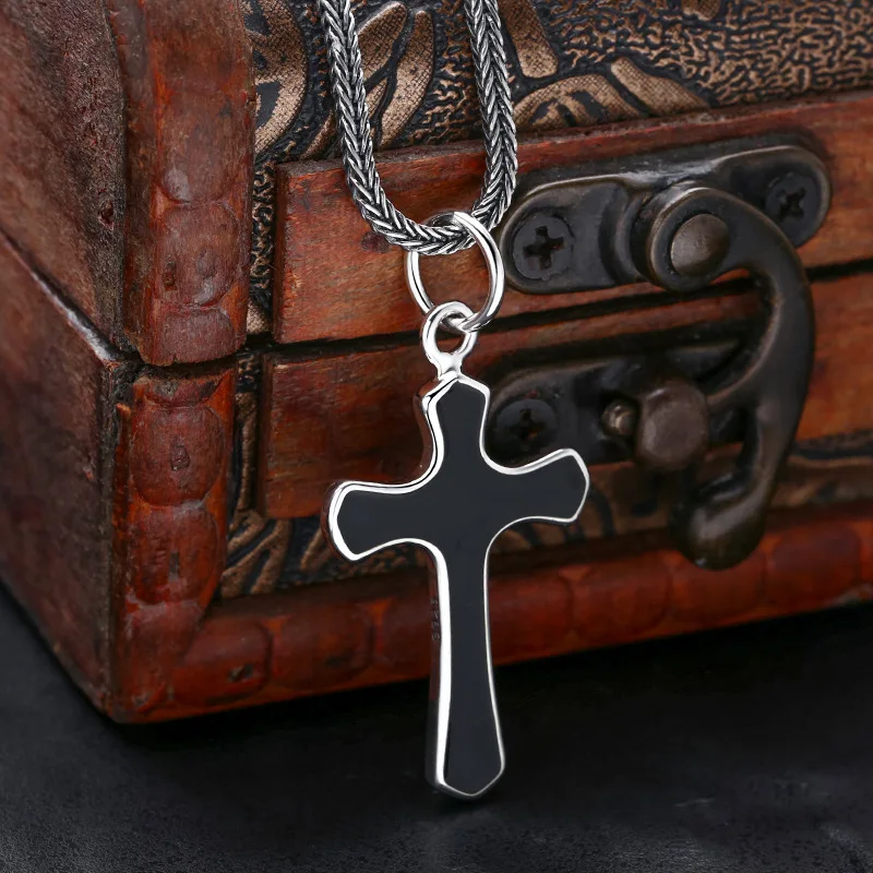 Wholesale 925 sterling silver pendant, cross, black men's necklace pendant, Thai silver retro vintage vintage vintage personaliz