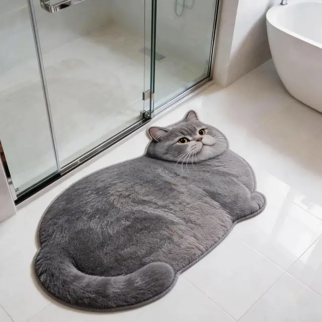 Tapete para baño en forma de gato 3D