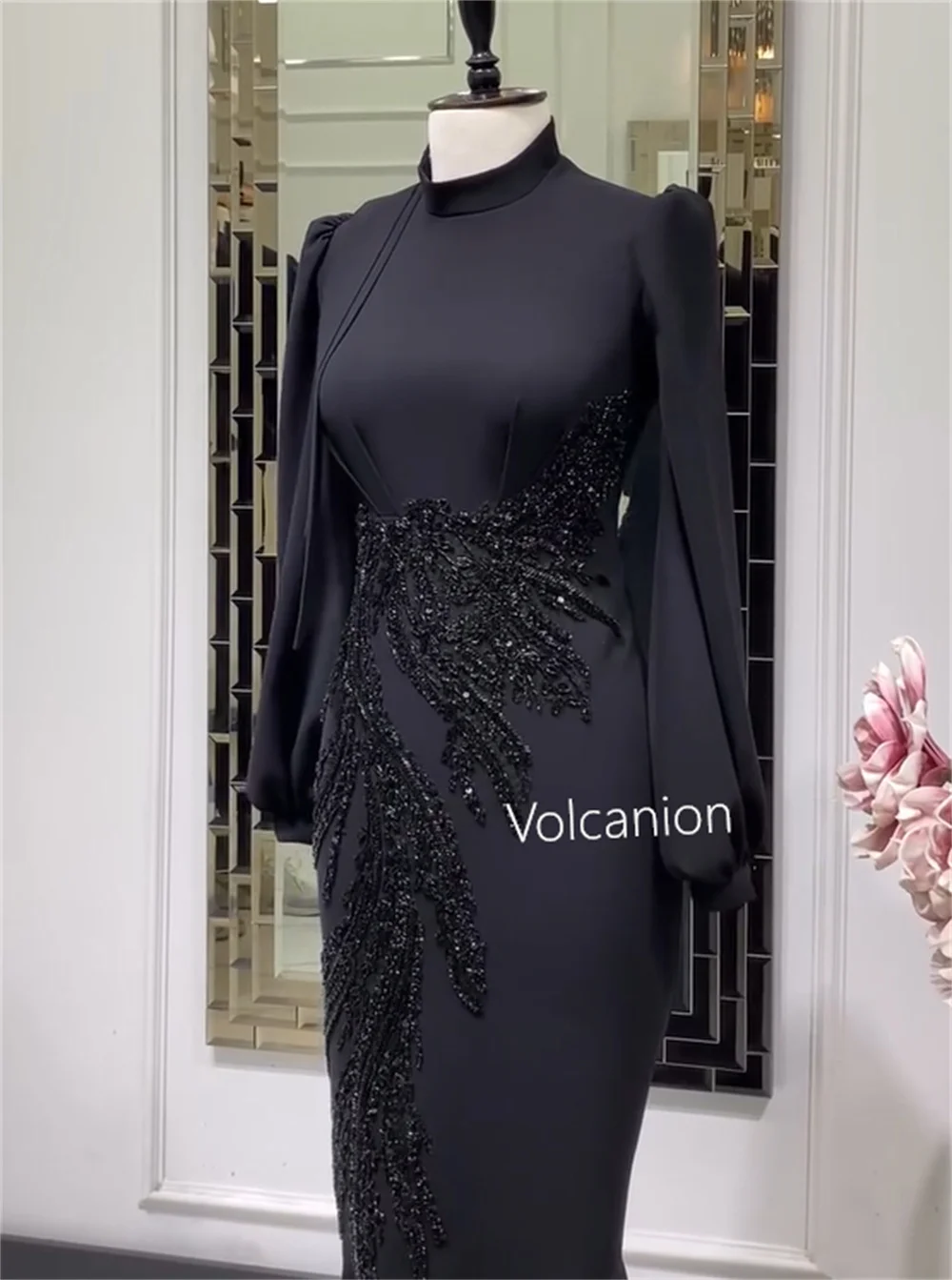 Customized Jersey Pattern Rhinestone Mermaid High Collar Long Dresses Bespoke Occasion Evening Classic Retro