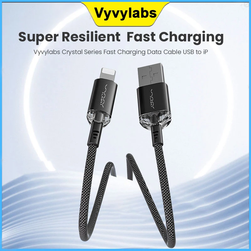 Vyvylabs Crystal series fast charging data cable USB to iP 2.4A 1m 480Mbps suitable for iPhone Xiaomi Samsung charging cable
